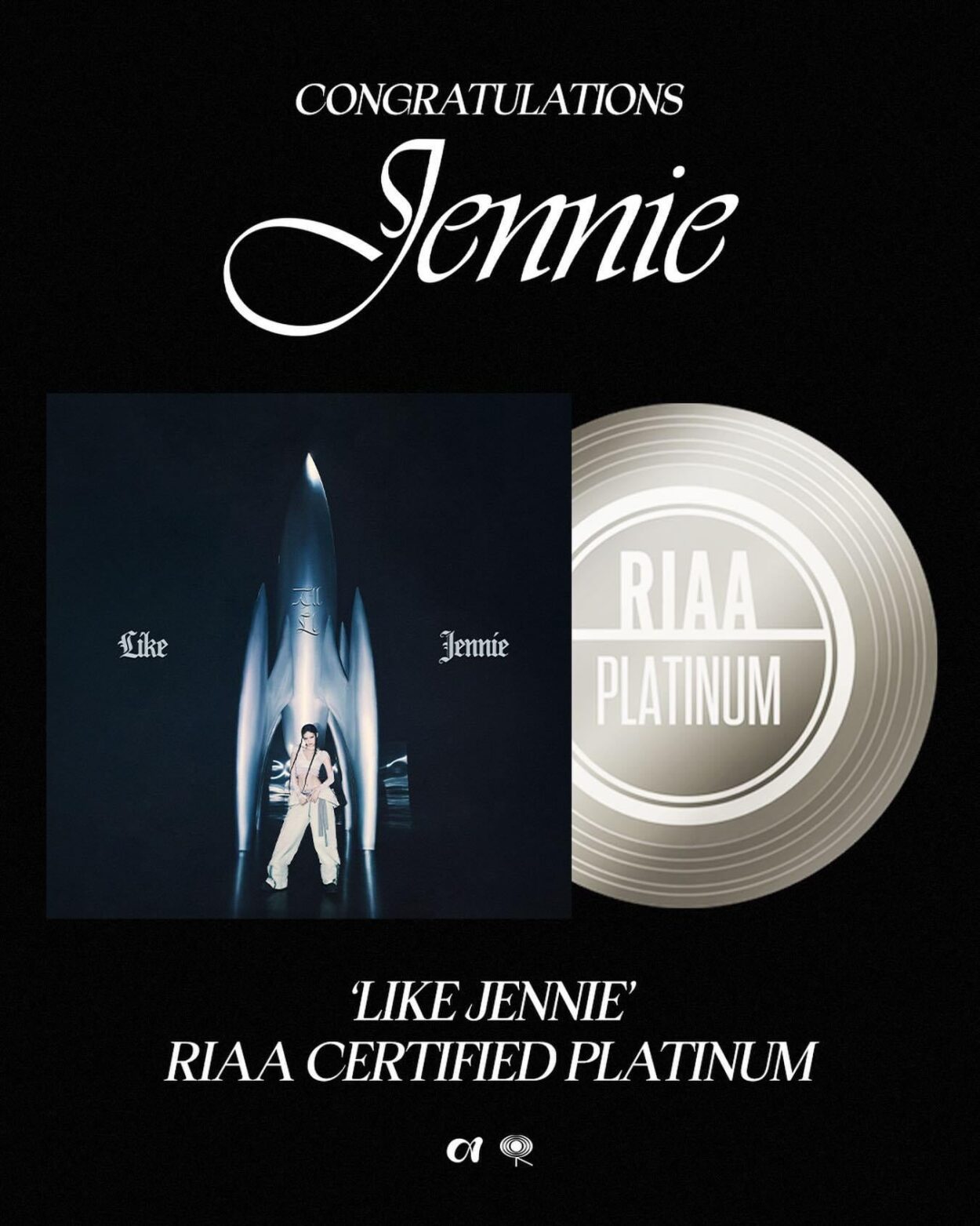 260320 JENNIE - 'like JENNIE' is RIAA Certified Platinum!