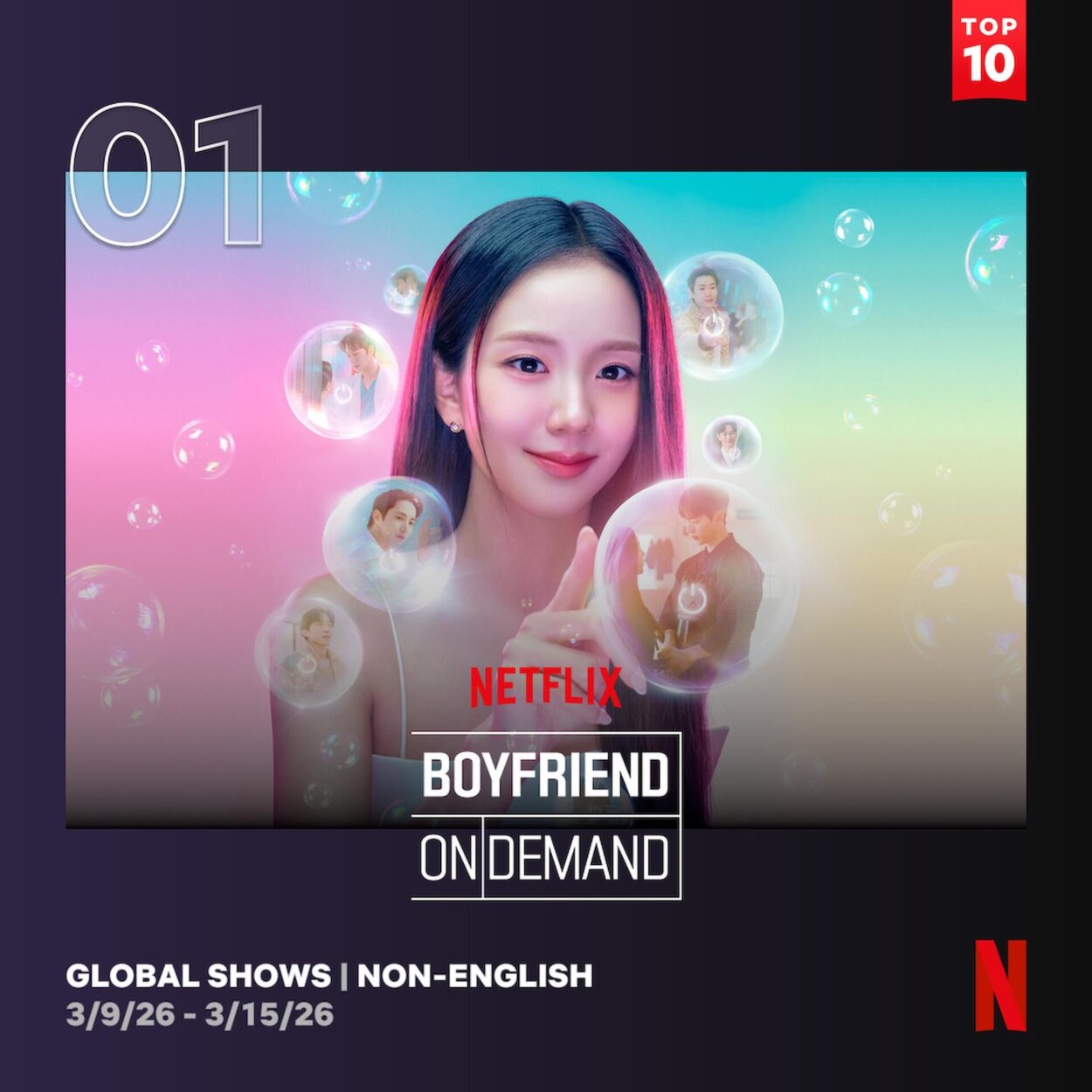 260318 Jisoo - 'Boyfriend On Demand' is #1 on this week's Netflix Global Top 10 Non-English Shows Chart with 4.8M views