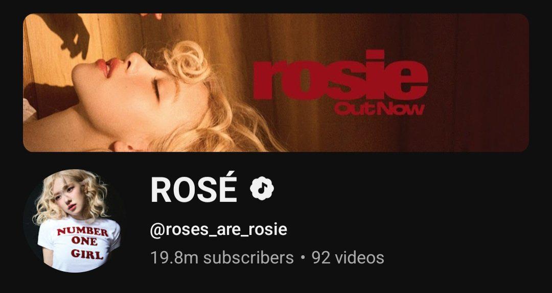 ROSÉ has now reached 19.8M subscribers on YouTube. 500k away from PSY to become the most subscribed k-pop soloist.