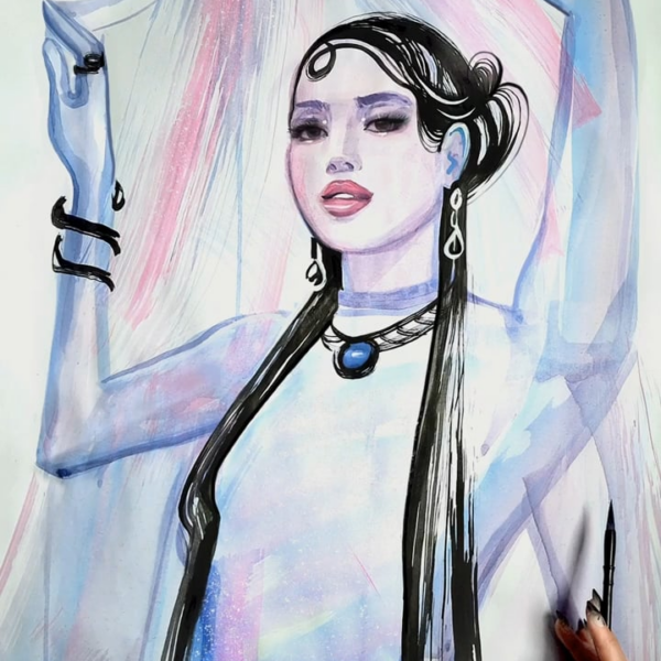 Lisa at Met Gala 2026 with ink and watercolors