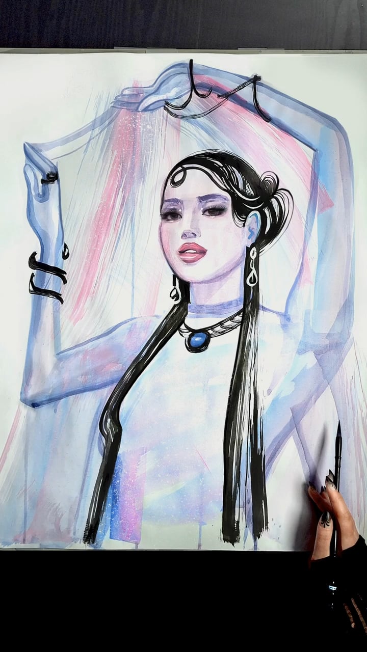 Lisa at Met Gala 2026 with ink and watercolors
